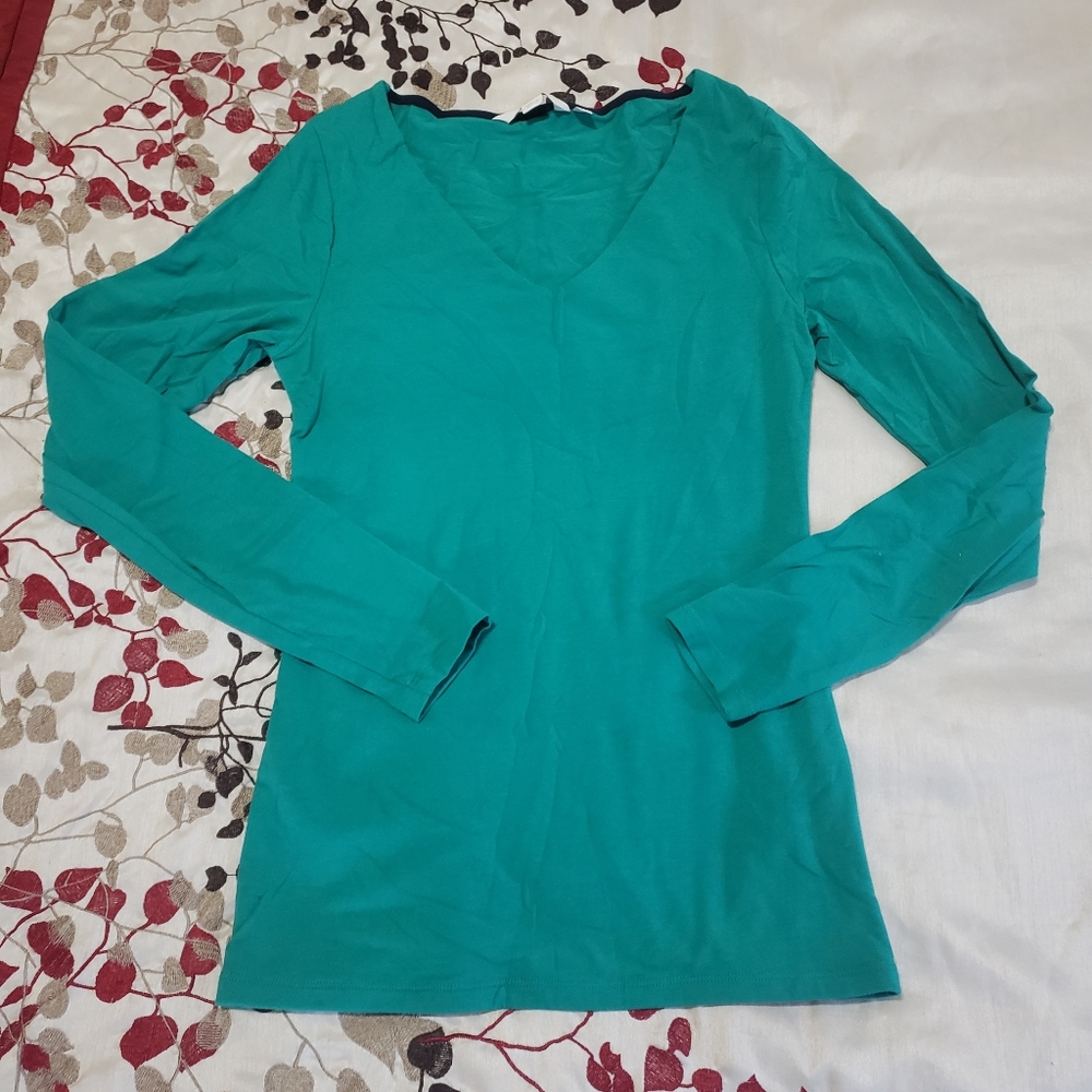 Teal Long Sleeve V-Neck Top By Boden